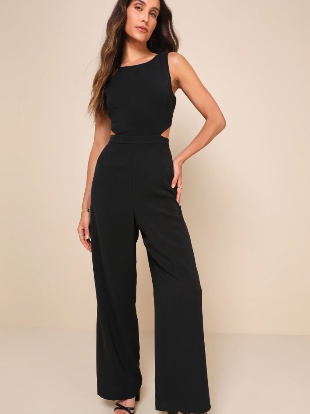 Lulus "Moments to Remember" Black Sleeveless Wide-Leg Cutout Jumpsuit NWT